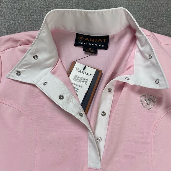 Ariat Pro Series Womens Small Aptos Show Top Polo Pink White Short Sleeves NWT - Picture 2 of 5